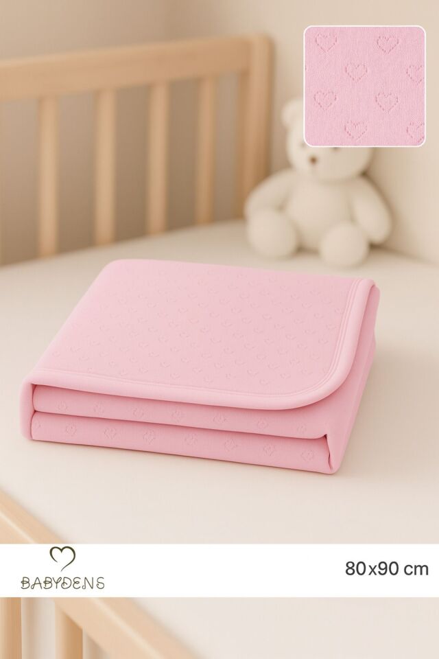 Kalp Desenli Jakarlı Bebek Battaniyesi %100Pamuklu, Nefes Alabilen, Yumuşak Yenidoğan Bebe Battaniye