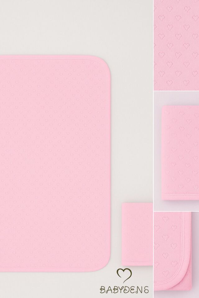 Kalp Desenli Jakarlı Bebek Battaniyesi %100Pamuklu, Nefes Alabilen, Yumuşak Yenidoğan Bebe Battaniye