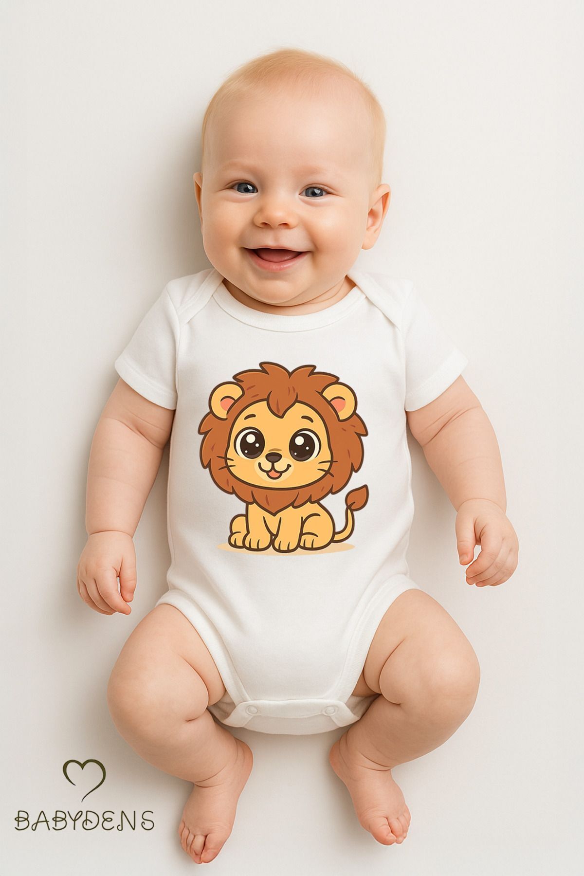 %100 Pamuklu Sevimli Hayvan Figürlü Bebek Body Unisex Çıtçıtlı Tulum Yazlık Kısa Kollu Zıbın Aslan