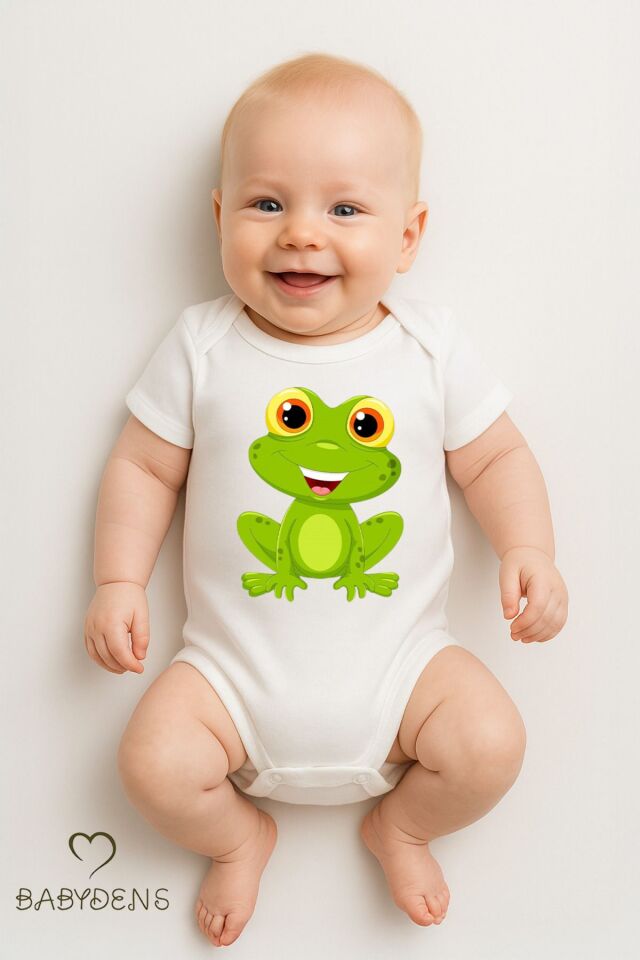%100 Pamuklu Sevimli Hayvan Figürlü Bebek Body Unisex Çıtçıtlı Tulum Yazlık Kısa Kollu Zıbın Kurbağa