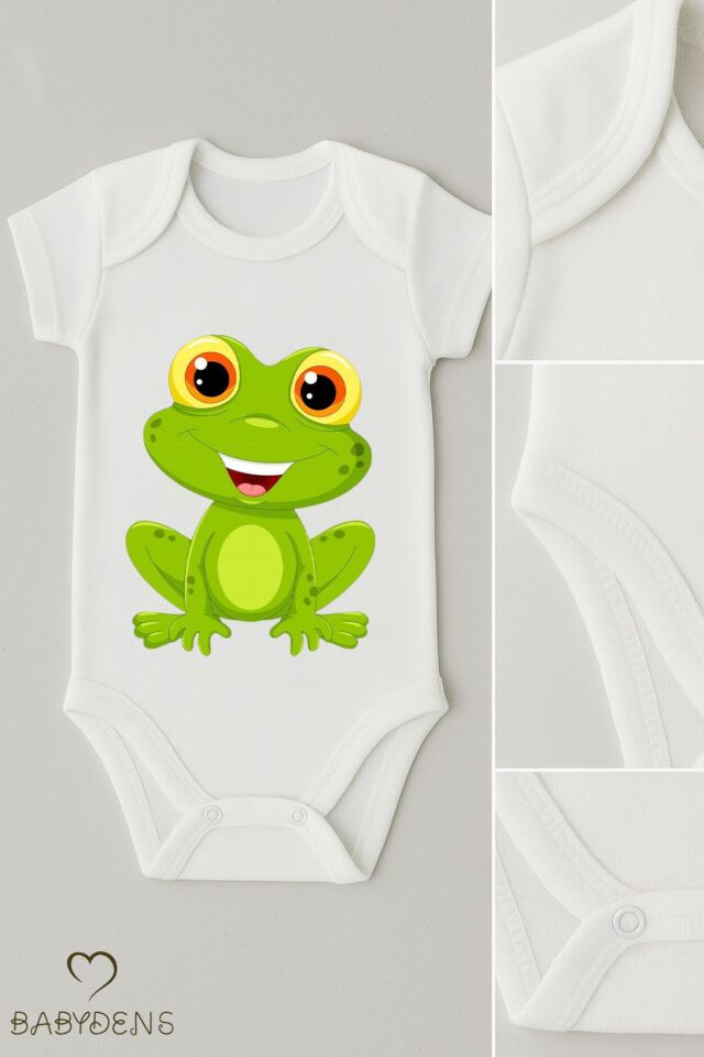 %100 Pamuklu Sevimli Hayvan Figürlü Bebek Body Unisex Çıtçıtlı Tulum Yazlık Kısa Kollu Zıbın Kurbağa
