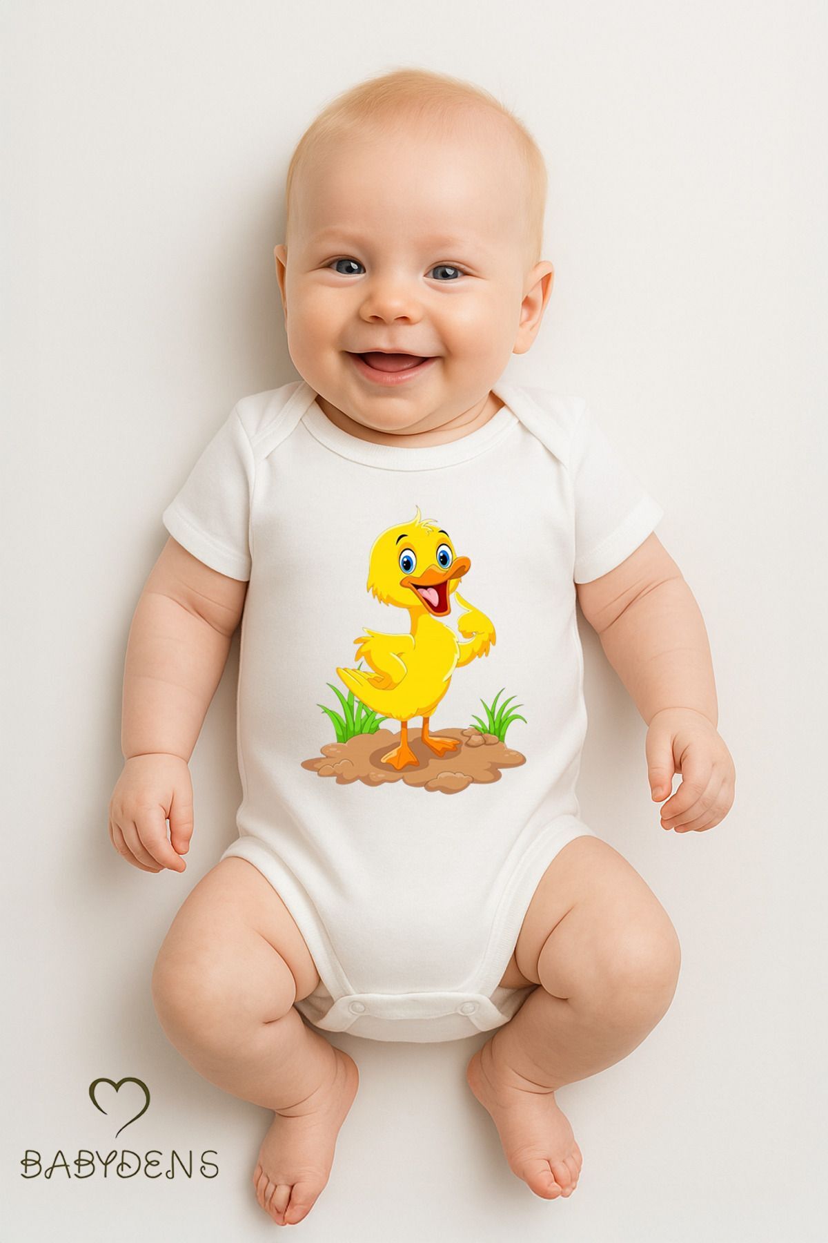 %100 Pamuklu Sevimli Hayvan Figürlü Bebek Body Unisex Çıtçıtlı Tulum Yazlık Kısa Kollu Zıbın Ördek