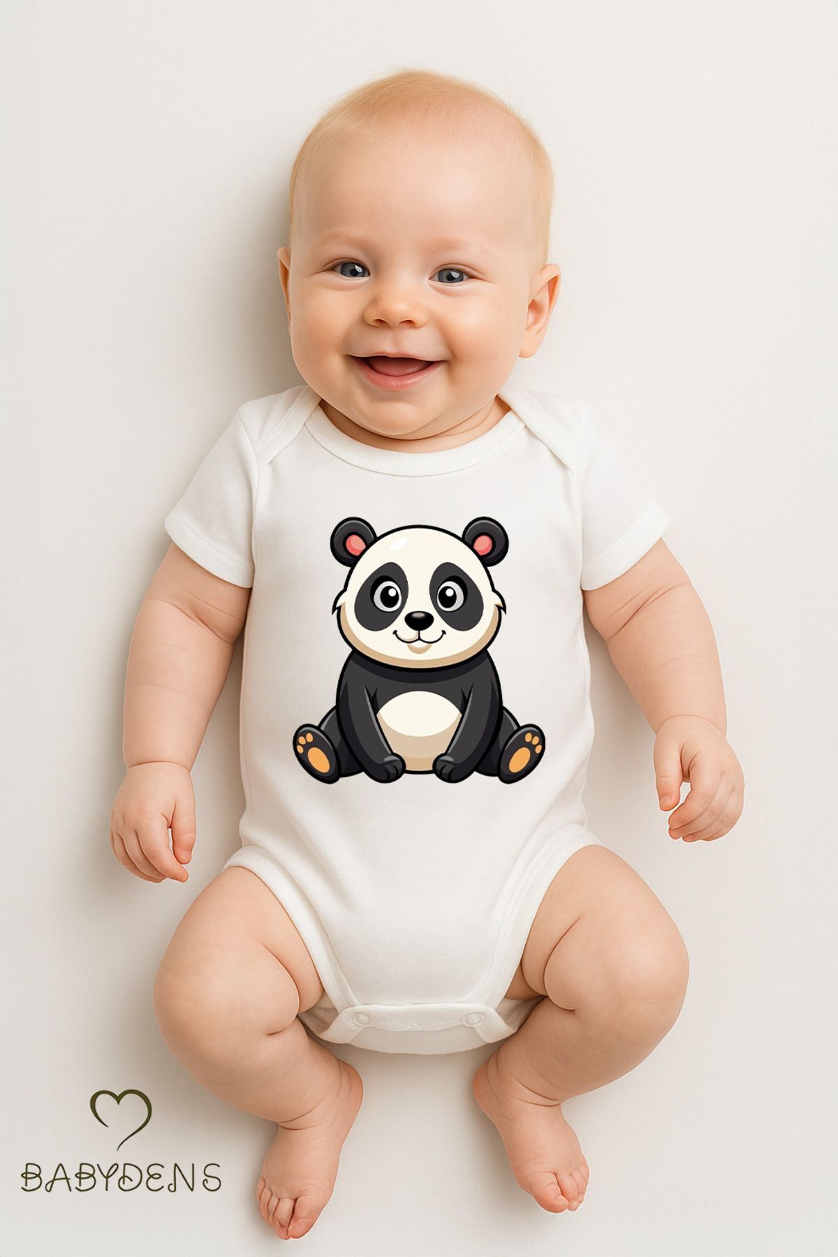 %100 Pamuklu Sevimli Hayvan Figürlü Bebek Body Unisex Çıtçıtlı Tulum Yazlık Kısa Kollu Zıbın Panda