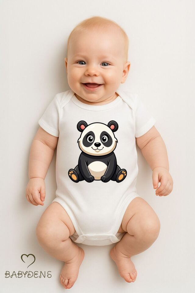 %100 Pamuklu Sevimli Hayvan Figürlü Bebek Body Unisex Çıtçıtlı Tulum Yazlık Kısa Kollu Zıbın Panda