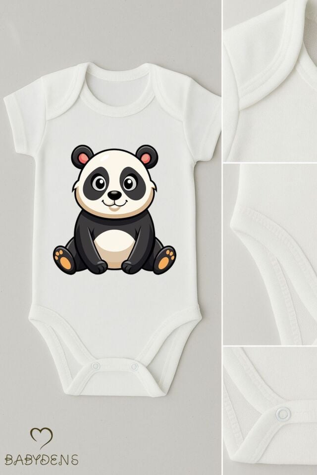 %100 Pamuklu Sevimli Hayvan Figürlü Bebek Body Unisex Çıtçıtlı Tulum Yazlık Kısa Kollu Zıbın Panda
