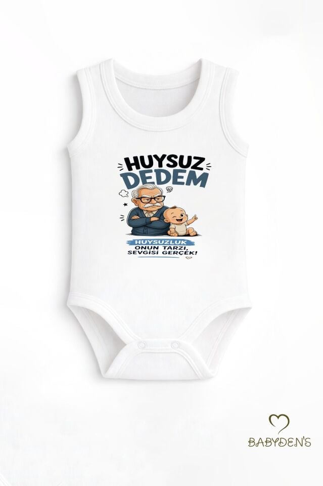 Huysuz Dedem Baskılı Unisex Bebek Body %100 Pamuk – Yenidoğan Zıbın,Kolsuz Çıtçıtlı Bebek Badi