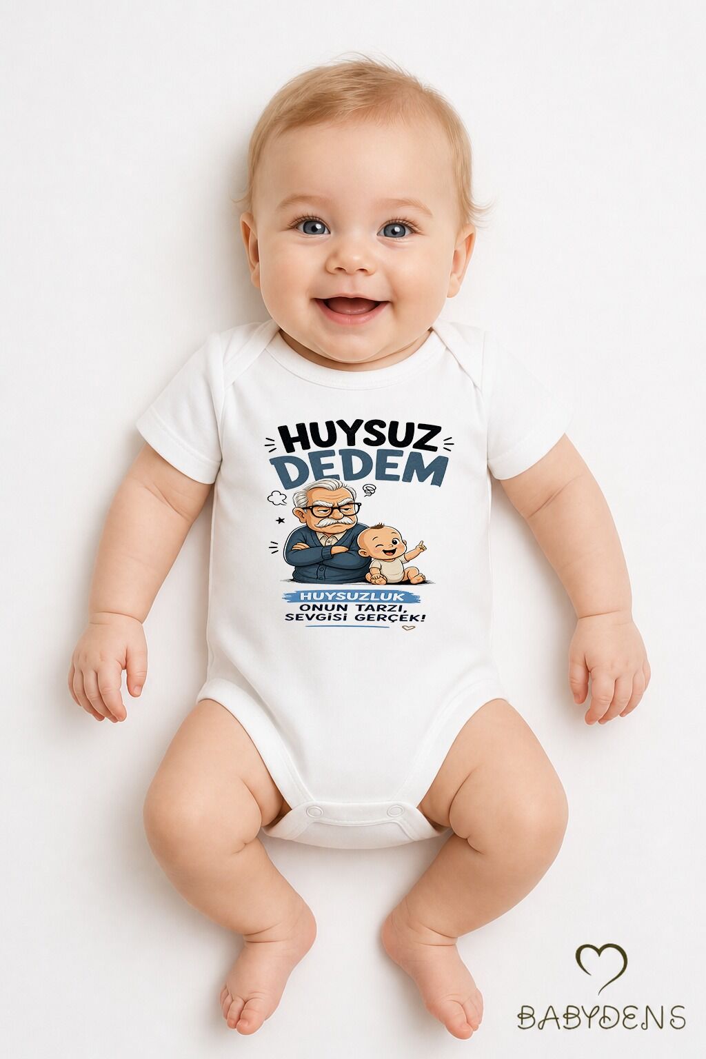 Huysuz Dedem Baskılı Unisex Bebek Body %100 Pamuk – Yenidoğan Zıbın, Kısa Kol Çıtçıtlı Bebek Badi