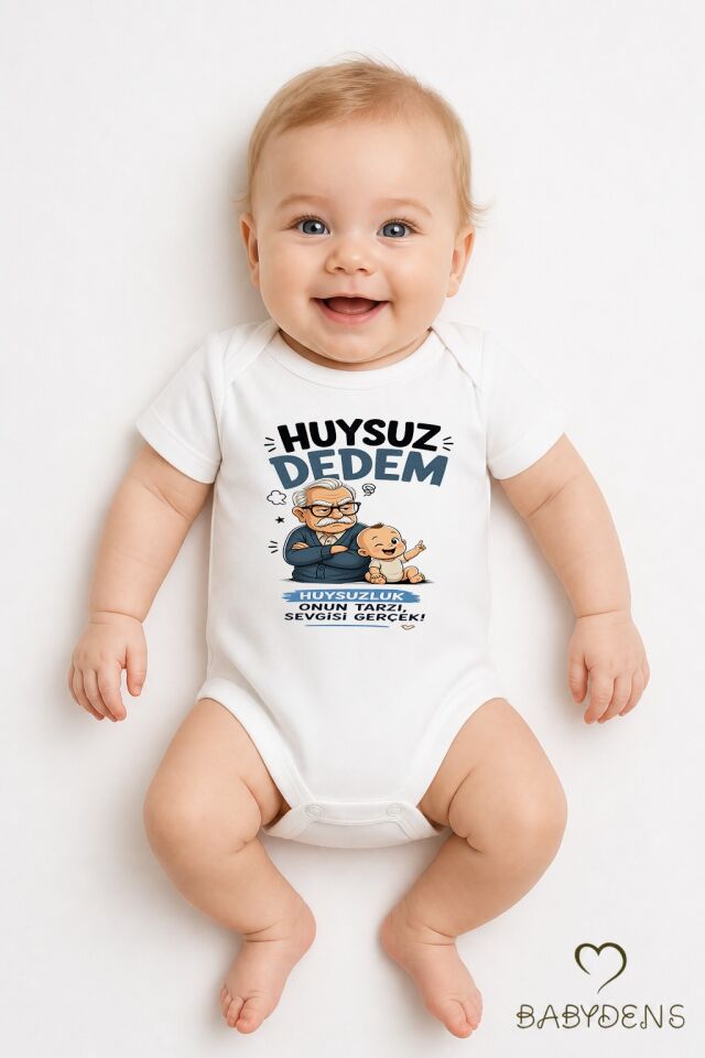 Huysuz Dedem Baskılı Unisex Bebek Body %100 Pamuk – Yenidoğan Zıbın, Kısa Kol Çıtçıtlı Bebek Badi