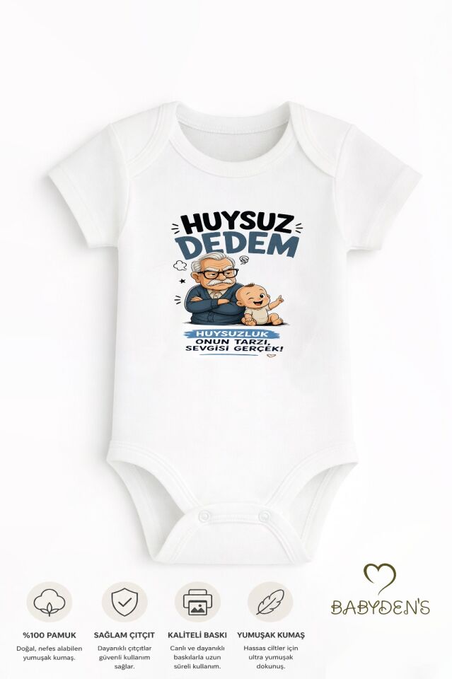 Huysuz Dedem Baskılı Unisex Bebek Body %100 Pamuk – Yenidoğan Zıbın, Kısa Kol Çıtçıtlı Bebek Badi