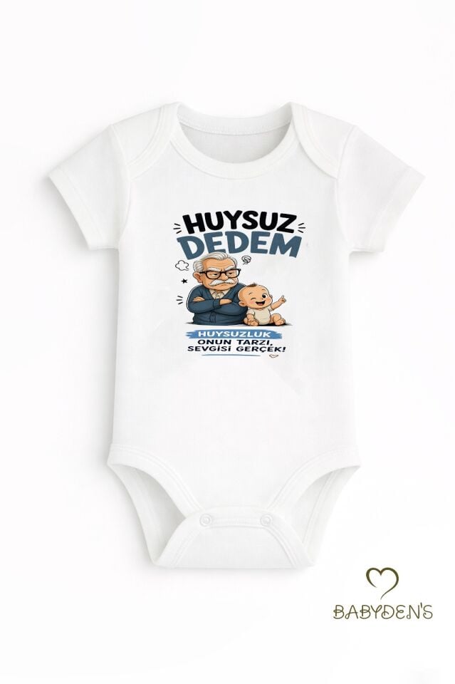 Huysuz Dedem Baskılı Unisex Bebek Body %100 Pamuk – Yenidoğan Zıbın, Kısa Kol Çıtçıtlı Bebek Badi