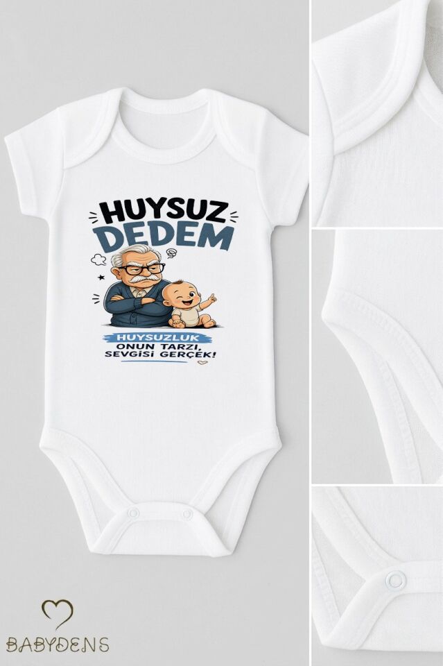 Huysuz Dedem Baskılı Unisex Bebek Body %100 Pamuk – Yenidoğan Zıbın, Kısa Kol Çıtçıtlı Bebek Badi