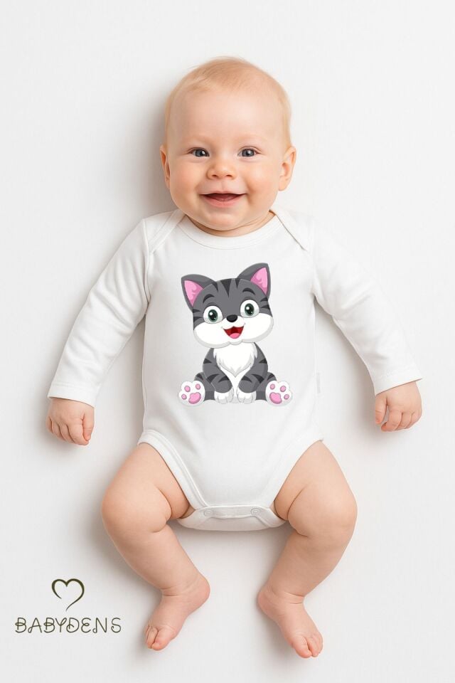 Sevimli Hayvan Figürlü %100 Pamuk Uzun Kollu Çıtçıtlı Bebek Body Rahat Kalıp, Sevimli Desenli Zıbın