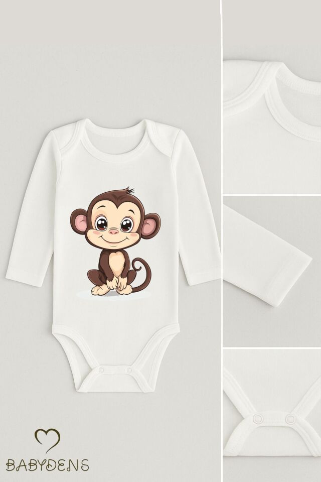 Sevimli Hayvan Figürlü %100 Pamuk Uzun Kollu Çıtçıtlı Bebek Body Rahat Kalıp, Sevimli Desenli Zıbın