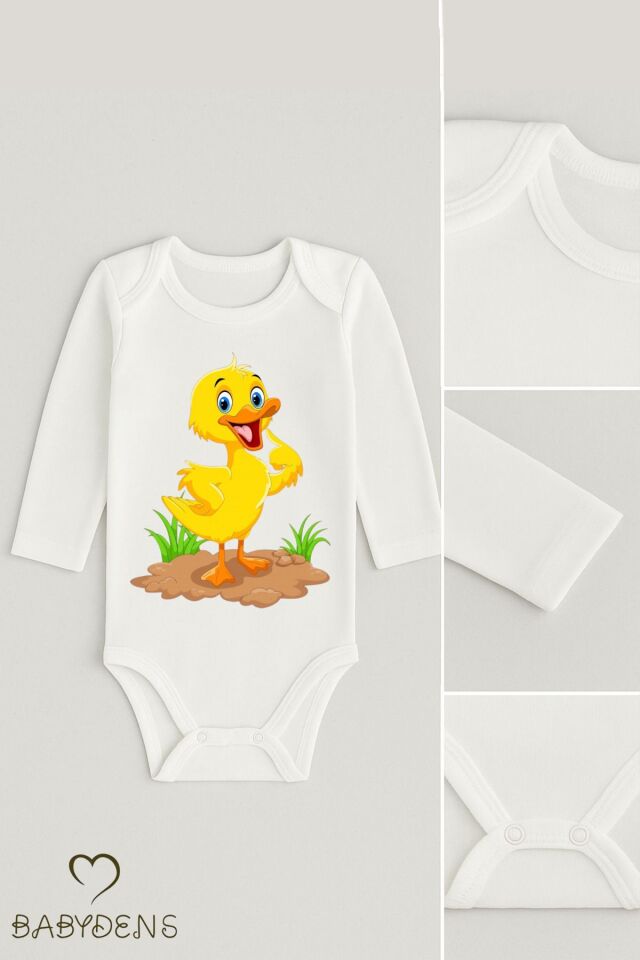 Sevimli Hayvan Figürlü %100 Pamuk Uzun Kollu Çıtçıtlı Bebek Body Rahat Kalıp, Sevimli Desenli Zıbın