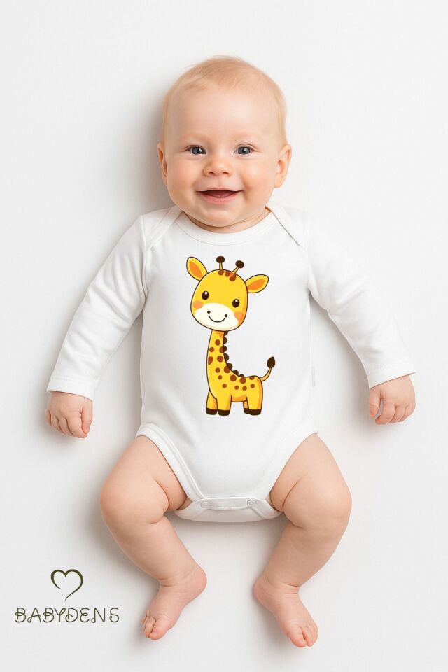 Sevimli Hayvan Figürlü %100 Pamuk Uzun Kollu Çıtçıtlı Bebek Body Rahat Kalıp, Sevimli Desenli Zıbın