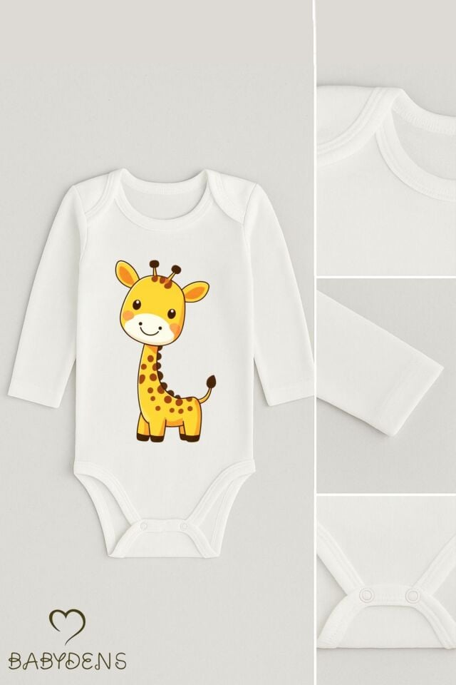 Sevimli Hayvan Figürlü %100 Pamuk Uzun Kollu Çıtçıtlı Bebek Body Rahat Kalıp, Sevimli Desenli Zıbın