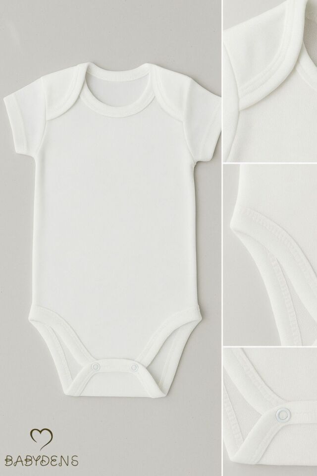 Beyaz Kısa Kollu Çıtçıtlı Bebek Body Zıbın Pamuklu 0-3 Ay - 24 Ay Tulum Rahat Bebek Giyim