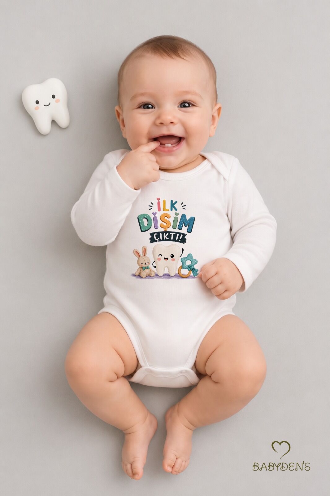 Diş Buğdayı Body %100 Pamuk İlk Dişim Çıktı Baskılı Uzun Kollu Bebek Body Çıtçıtlı Unisex Yenidoğan Zıbın