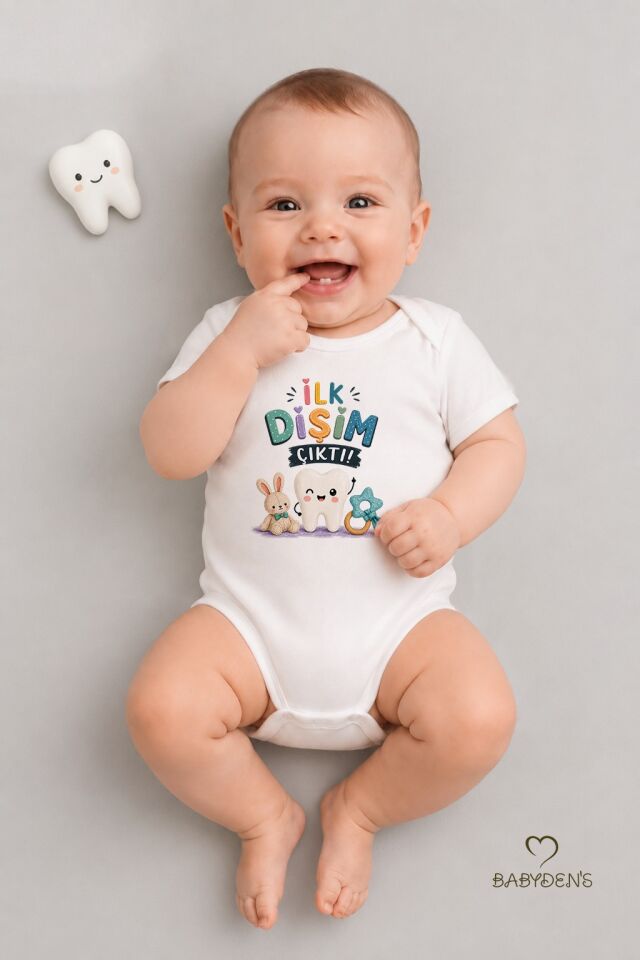 Diş Buğdayı Body %100 Pamuk İlk Dişim Çıktı Baskılı Bebek Kısa Kollu Body Çıtçıtlı Unisex Yenidoğan Zıbın