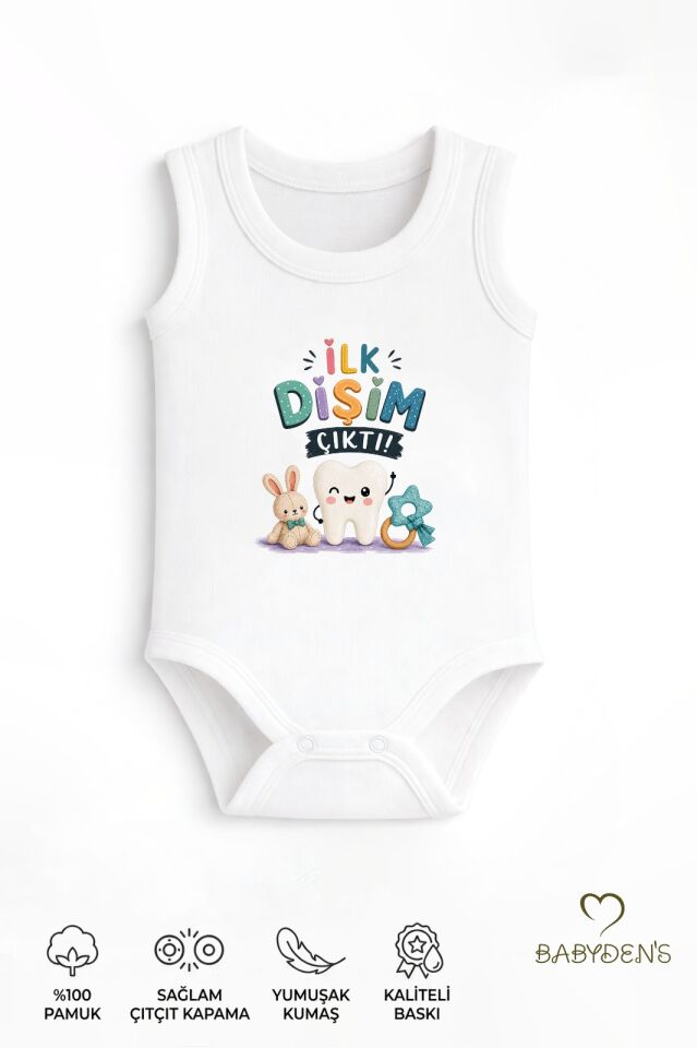 Diş Buğdayı Body %100 Pamuk İlk Dişim Çıktı Baskılı Kolsuz Bebek Body Çıtçıtlı Unisex Yenidoğan Zıbın