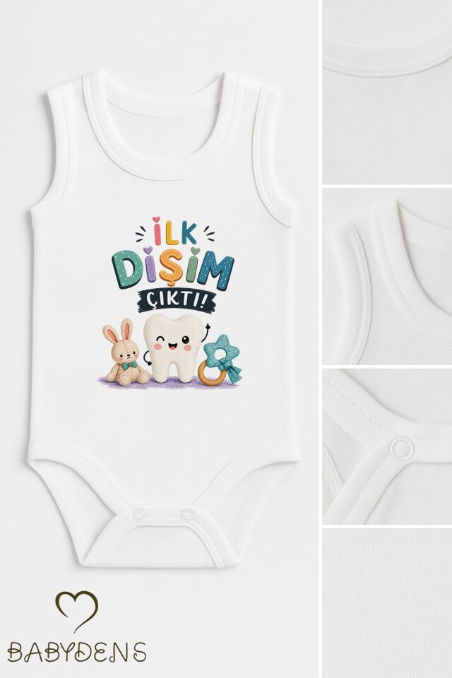Diş Buğdayı Body %100 Pamuk İlk Dişim Çıktı Baskılı Kolsuz Bebek Body Çıtçıtlı Unisex Yenidoğan Zıbın