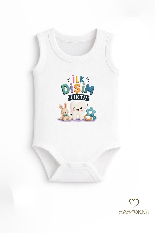 Diş Buğdayı Body %100 Pamuk İlk Dişim Çıktı Baskılı Kolsuz Bebek Body Çıtçıtlı Unisex Yenidoğan Zıbın