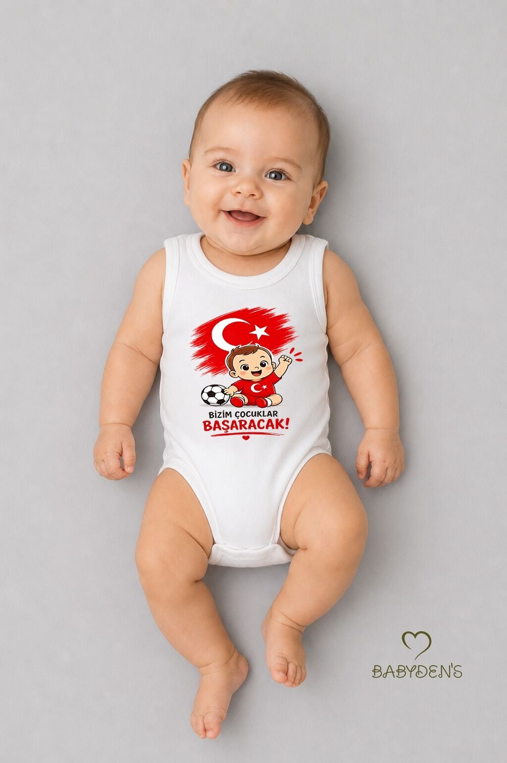 Dünya Kupası Temalı Kolsuz Bebek Body %100 Pamuk Türk Bayraklı Baskılı Unisex Çıtçıtlı Yenidoğan Zıbın