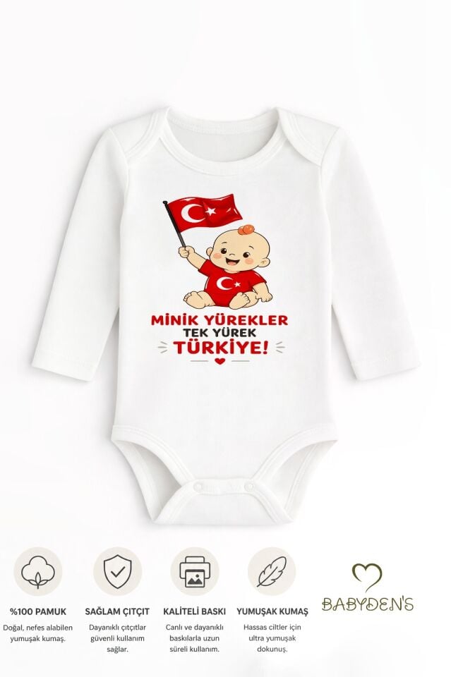 %100 Pamuk Milli Takım Taraftar Bebek Body Yenidoğan Çıtçıtlı Unisex Uzun Kol Badi Türk Bayraklı Zıbın