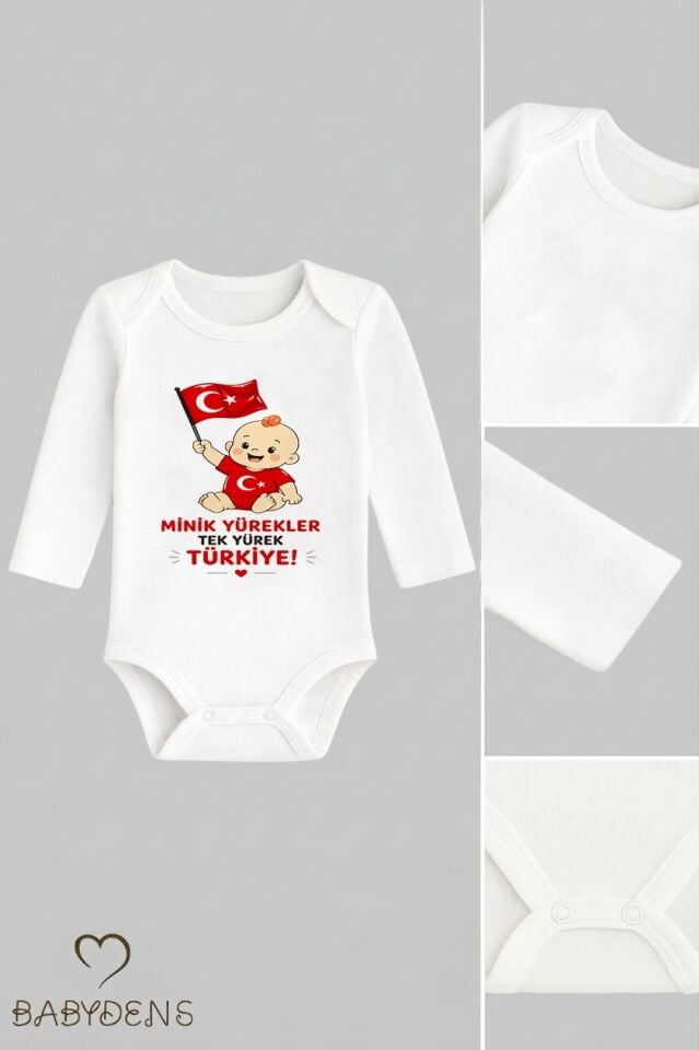 %100 Pamuk Milli Takım Taraftar Bebek Body Yenidoğan Çıtçıtlı Unisex Uzun Kol Badi Türk Bayraklı Zıbın