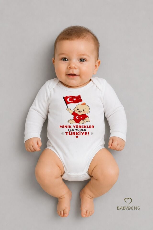 %100 Pamuk Milli Takım Taraftar Bebek Body Yenidoğan Çıtçıtlı Unisex Uzun Kol Badi Türk Bayraklı Zıbın