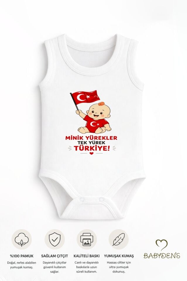 %100 Pamuk Milli Takım Taraftar Bebek Body Yenidoğan Çıtçıtlı Unisex Kolsuz Badi Türk Bayraklı Zıbın