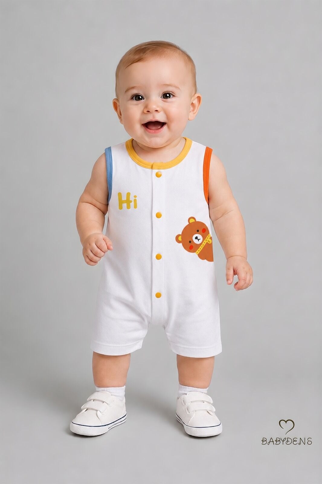 Erkek Bebek Tulum Yazlık Pamuklu Şortlu Çıtçıtlı Ayıcık Baskılı Bebek Tulumu Yenidoğan Bebek Giyim 0-9 Ay