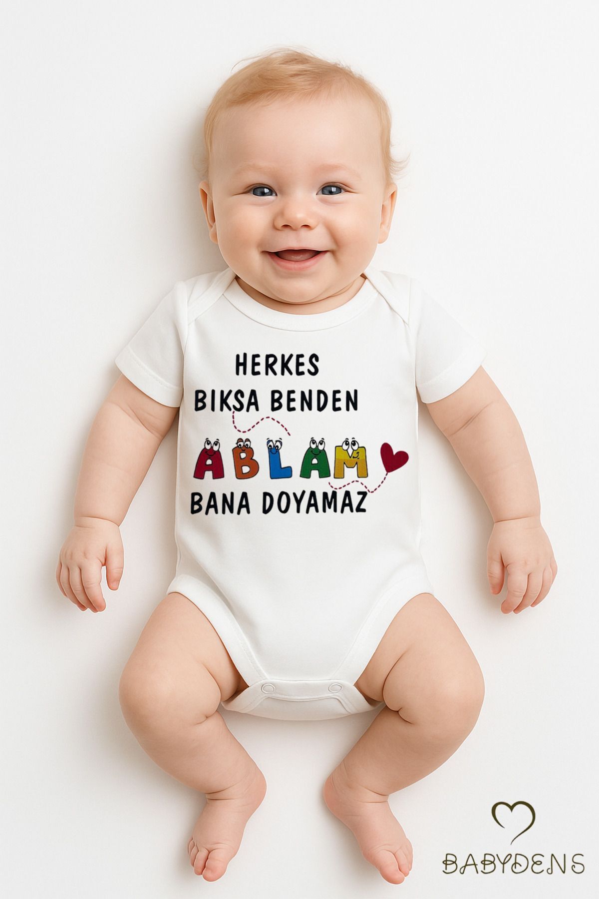 Herkes Bıksa Benden Ablam Bana Doyamaz Yazılı Çıtçıtlı Bebek Zıbını %100 Pamuk Kısa Kollu Body Tulum 9 - 12 Ay