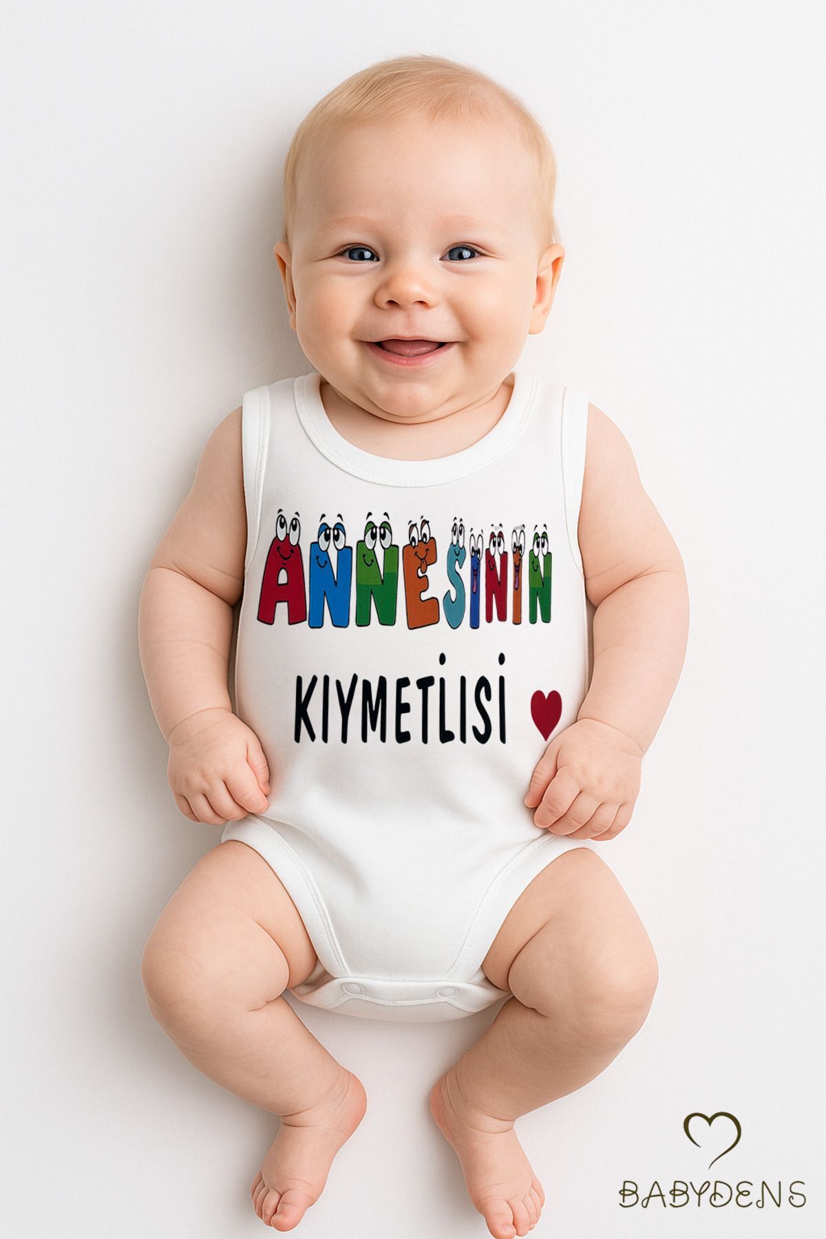 “Annesinin Kıymetlisi” Yazılı Kolsuz Bebek Zıbın %100 Pamuk Yazlık Body Sevimli Çıtçıtlı Bebek Body 12-18 Ay