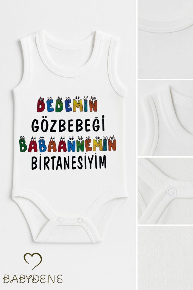 Dedemin Gözbebeği, Babaannemin Birtanesiyim Yazılı Kolsuz Bebek Zıbın %100Pamuk Yazlık Çıtçıtlı Body 18-24 Ay