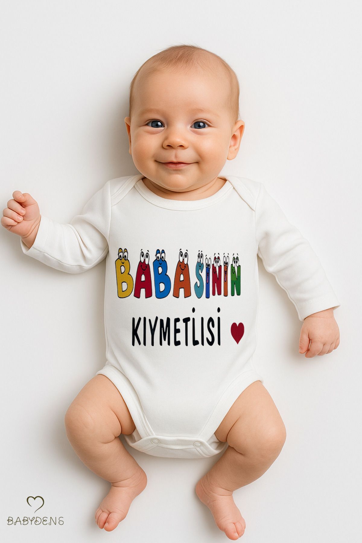 “Babasının Kıymetlisi” Yazılı %100 Pamuk Body Uzun Kollu Bebek Zıbını 0-24 Ay Renkli Baskılı Body 3-6 Ay