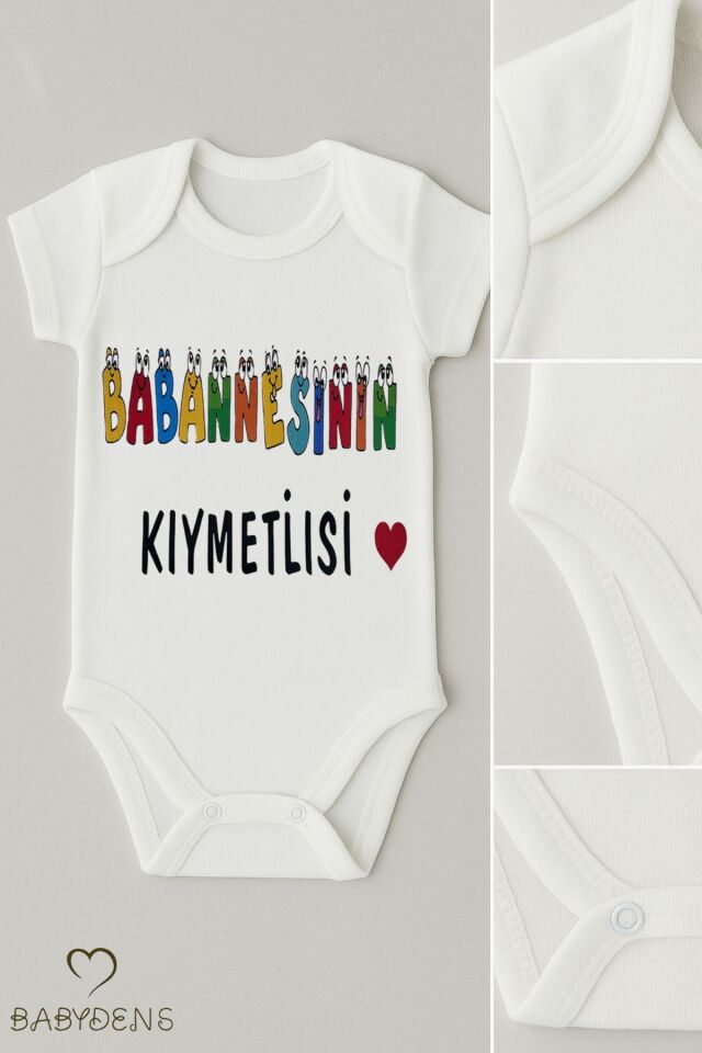 Babaannesinin Kıymetlisi Yazılı Çıtçıtlı Bebek Body Tulum | %100 Pamuk Kısa Kollu Zıbın | 0-3Ay-24Ay 6-9 Ay