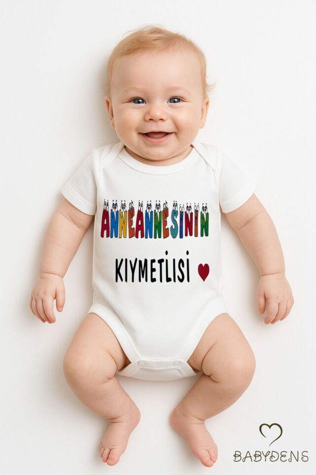 Anneannesinin Kıymetlisi Yazılı Çıtçıtlı Bebek Body Tulum | Kısa Kollu %100Pamuk Zıbın | 0-3Ay-24Ay 3-6 Ay