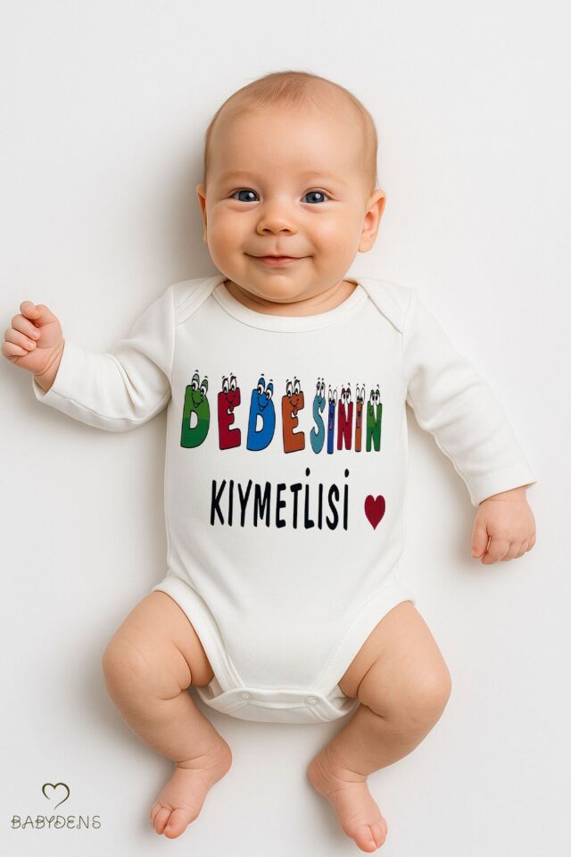Dedesinin Kıymetlisi Yazılı Uzun Kollu Bebek Zıbını %100Pamuk Çıtçıtlı Body 0-24 Ay Yenidoğan Body 0-3 Ay