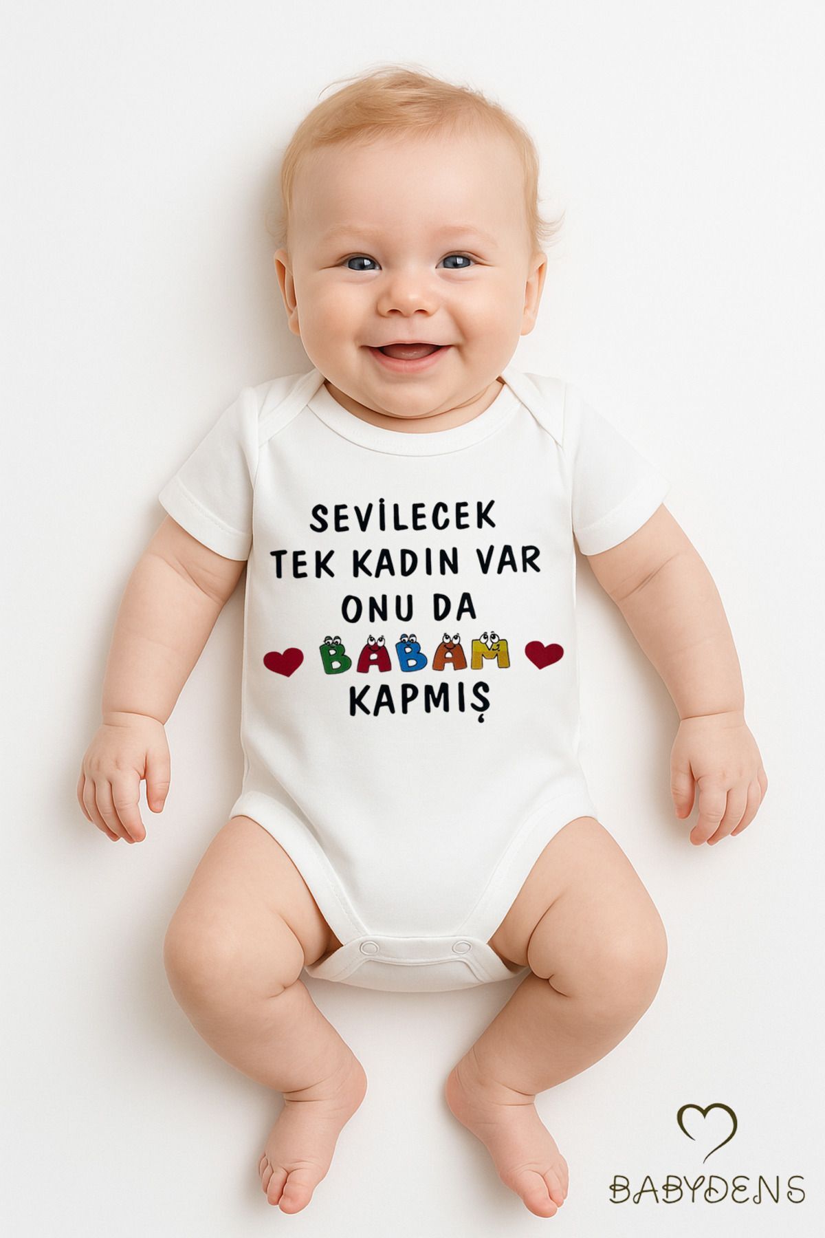 Sevilecek Tek Kadın Var Onu da Babam Kapmış Yazılı Çıtçıtlı Bebek Body %100 Pamuk Kısa Kollu Zıbın 9 - 12 Ay