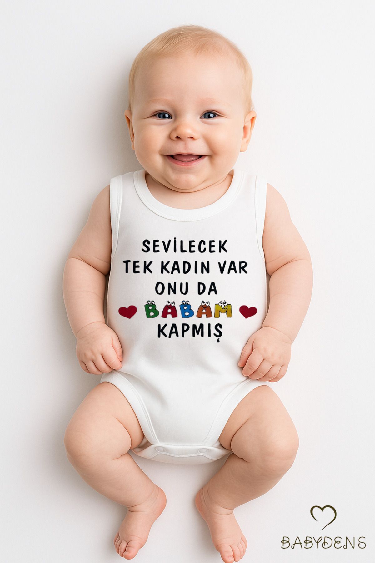 Sevilecek Tek Kadın Var, Onu da Babam Kapmış Yazılı Kolsuz Bebek Body Pamuklu Yazlık Çıtçıtlı Zıbın 0-3 Ay