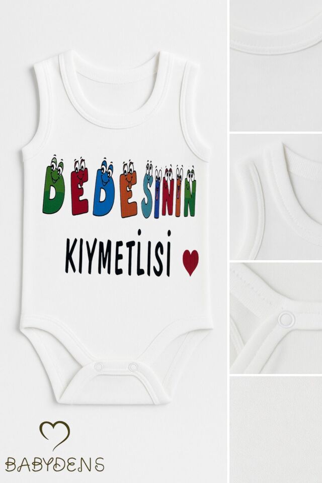 “Dedesinin Kıymetlisi” Yazılı Kolsuz Bebek Body – %100 Pamuklu Yazlık Çıtçıtlı Zıbın Tulum 0-3-24 Ay 18-24 Ay