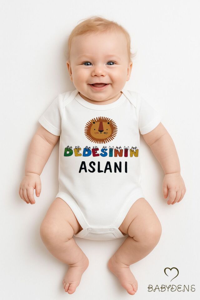 Dedesi'nin Aslanı Yazılı Bebek Çıtçıtlı Body Tulum | %100 Pamuk | Eğlenceli Aslan Baskı Zıbın 0-3 Ay