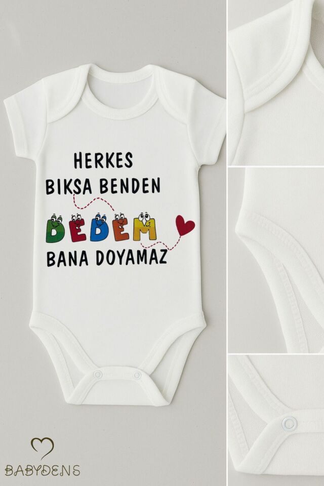 Herkes Bıksa Benden, Dedem Bana Doyamaz Yazılı Bebek Çıtçıtlı Body Tulum | %100 Pamuk Zıbın 3-6 Ay