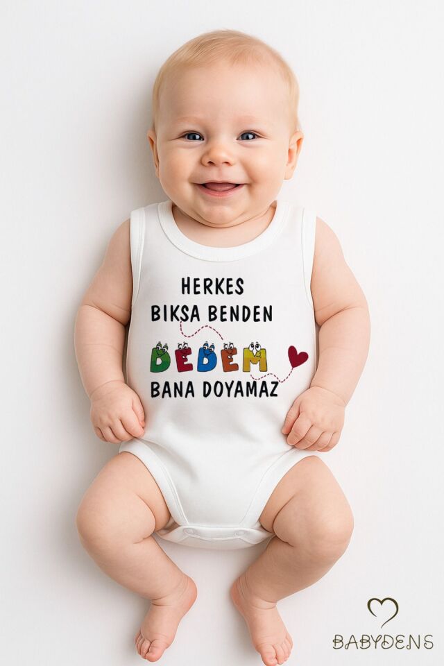 Herkes bıksa benden, Dedem bana doyamaz Yazılı Kolsuz Bebek Body %100Pamuk Zıbın Yazlık Body 03-24Ay 3-6 Ay