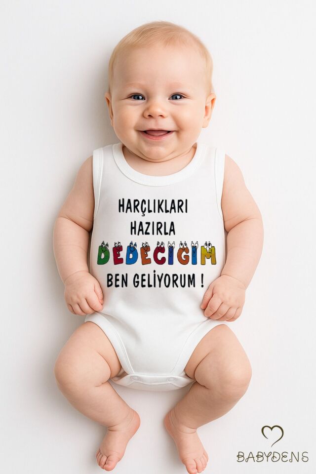 Harçlıkları hazırla dedeciğim, ben geliyorum! Yazılı Kolsuz Bebek Body %100 Pamuk Komik Yazılı Zıbın 18-24 Ay