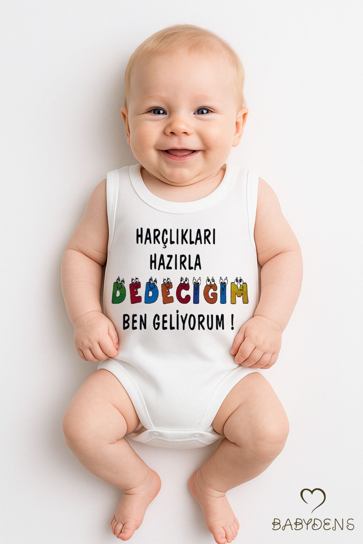 Harçlıkları hazırla dedeciğim, ben geliyorum! Yazılı Kolsuz Bebek Body %100 Pamuk Komik Yazılı Zıbın 6-9 Ay