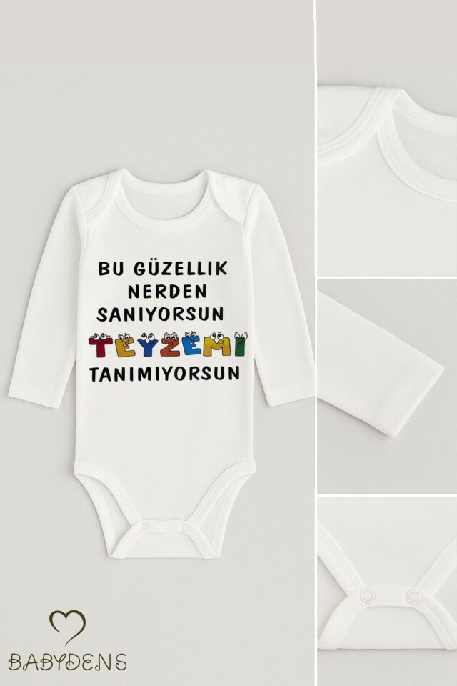 Bu Güzellik Nereden Sanıyorsun, Teyzemi Tanımıyorsun Yazılı Uzun Kollu Bebek Zıbını Çıtçıtlı Body 0-3 Ay