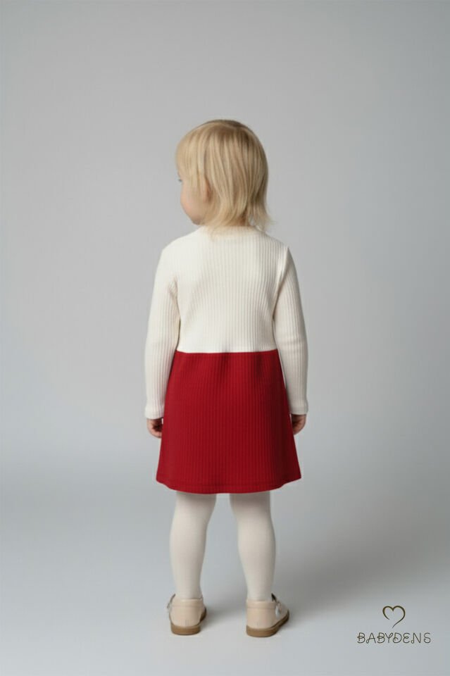 Kız Çocuk Fitilli Elbise %100 Pamuk,Uzun Kollu,Fiyonklu,Yumuşak Dokulu, Şık Günlük,Özel Gün Elbisesi Kırmızı