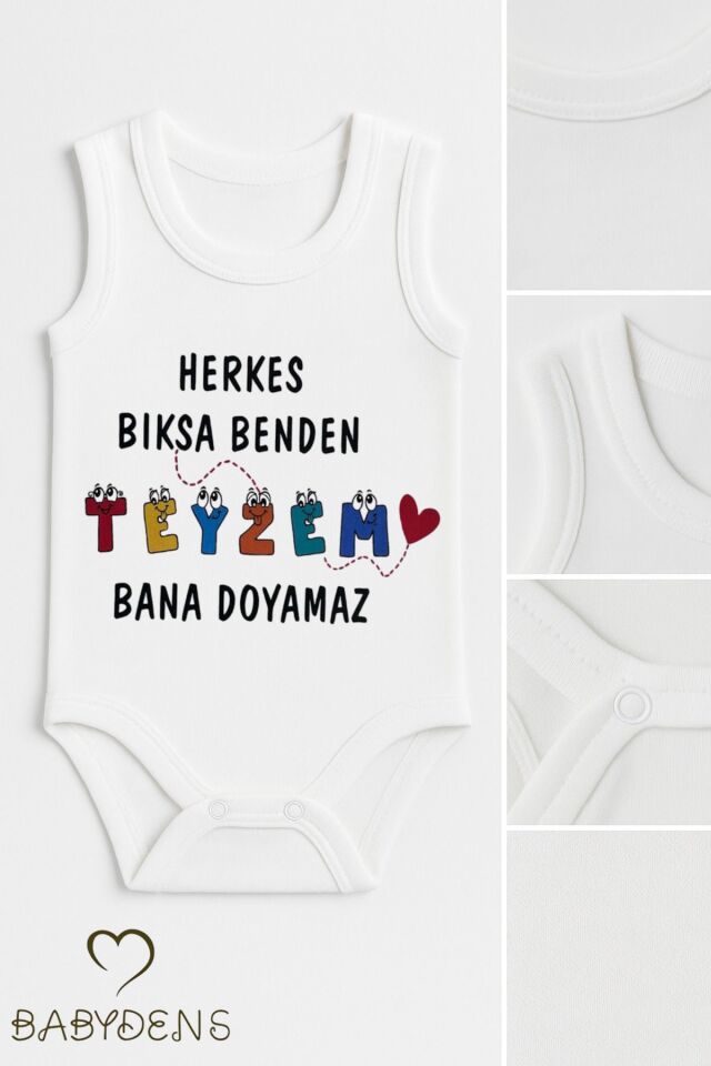 Herkes Bıksa Benden Teyzem Bana Doyamaz Yazılı Kolsuz Bebek Body %100 Pamuk Yazlık Zıbın Tulum 3-6 Ay